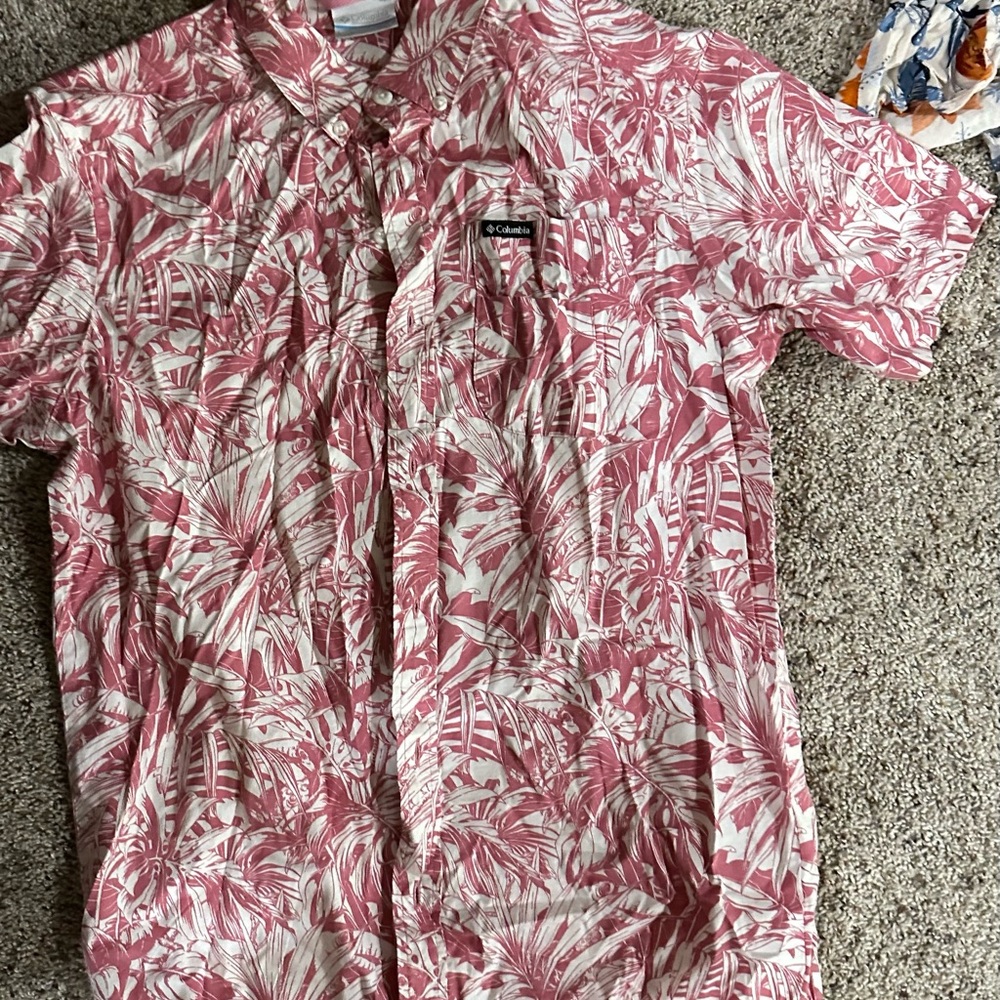 Columbia Pink and White Casual Button Down Shirt